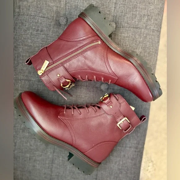 MICHAEL Michael Kors Kincaid Combat Boot Lace Up Bootie Merlot SZ8 - Picture 5 of 13